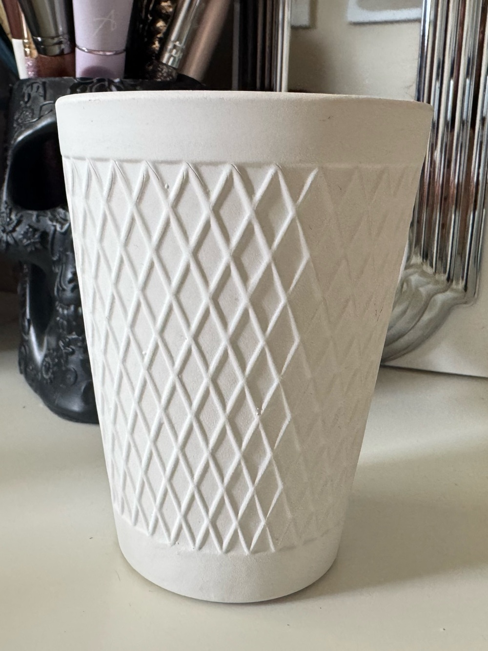 3/$15 Matte White Ceramic Mini Vase Planter Diamond Texture Modern Decor